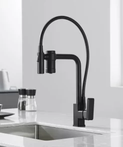 Bathroom, Home Decor, Black Filter Kitchen Faucet Pull Down Sprayer Water Filter Hot Cold Kitchen Sink Taps