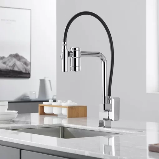 Bathroom, Home Decor, Black Filter Kitchen Faucet Pull Down Sprayer Water Filter Hot Cold Kitchen Sink Taps