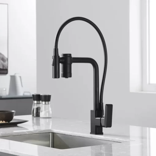 Bathroom, Home Decor, Black Filter Kitchen Faucet Pull Down Sprayer Water Filter Hot Cold Kitchen Sink Taps