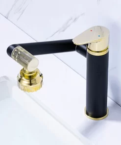 Bathroom, Home Decor, Black Gold Adjustable Rotatable Bathroom Hot And Cool Water Tap Basin Faucet