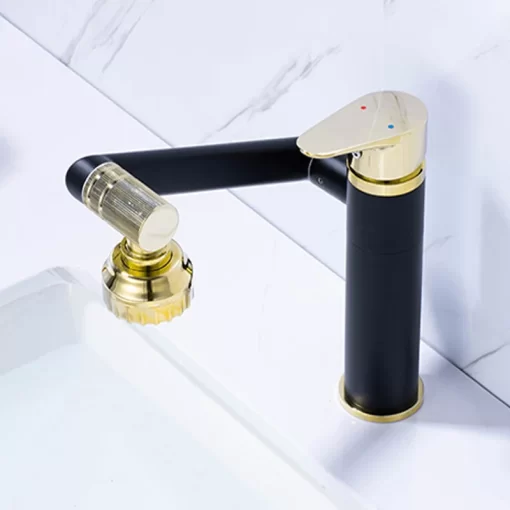 Bathroom, Home Decor, Black Gold Adjustable Rotatable Bathroom Hot And Cool Water Tap Basin Faucet