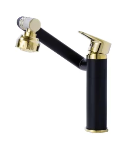 Bathroom, Home Decor, Black Gold Adjustable Rotatable Bathroom Hot And Cool Water Tap Basin Faucet
