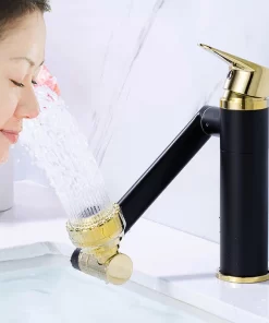 Bathroom, Home Decor, Black Gold Adjustable Rotatable Bathroom Hot And Cool Water Tap Basin Faucet