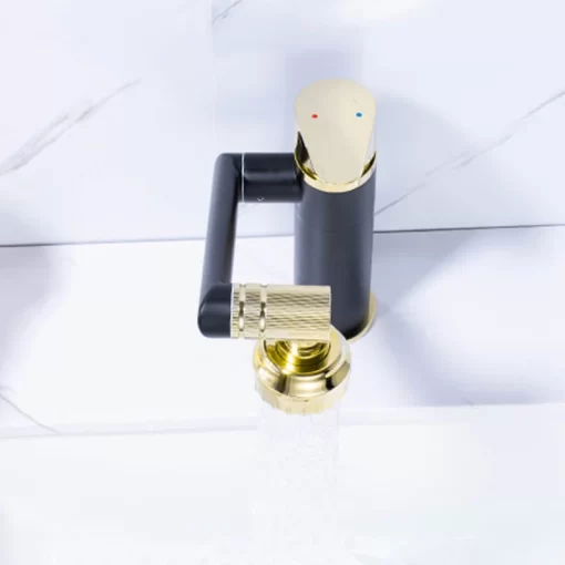 Bathroom, Home Decor, Black Gold Adjustable Rotatable Bathroom Hot And Cool Water Tap Basin Faucet