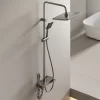 Bathroom, Home Decor, Black Gun Gray Piano Shower Set 4 Functions Rainfall Shower Head Bathroom Thermostatic Shower System With Temperature
