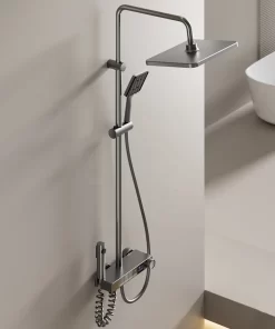Bathroom, Home Decor, Black Gun Gray Piano Shower Set 4 Functions Rainfall Shower Head Bathroom Thermostatic Shower System With Temperature