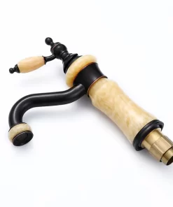 Bathroom, Home Decor, Black Jade Hot And Cold Water Basin Faucet Copper Body Wash Hand Pool Swivel Faucet