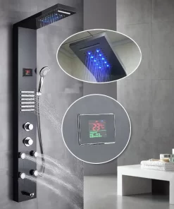 Bathroom, Home Decor, Black Led Digital Shower Wall Panel System For Bathroom
