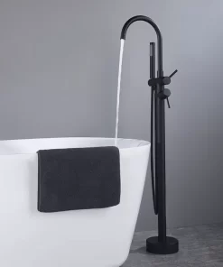 Bathroom, Home Decor, Black Rose Gold Floor Stand Bathtub Faucet Set Rainfall  Shower Tub Faucet Set Black Bathtub Faucet