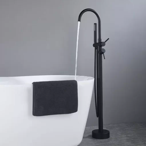 Bathroom, Home Decor, Black Rose Gold Floor Stand Bathtub Faucet Set Rainfall  Shower Tub Faucet Set Black Bathtub Faucet