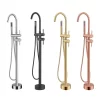 Bathroom, Home Decor, Black Rose Gold Floor Stand Bathtub Faucet Set Rainfall  Shower Tub Faucet Set Black Bathtub Faucet