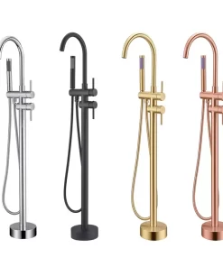 Bathroom, Home Decor, Black Rose Gold Floor Stand Bathtub Faucet Set Rainfall  Shower Tub Faucet Set Black Bathtub Faucet