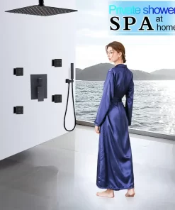Bathroom, Home Decor, Black Shower Set Bathroom Faucets Rain Shower Set With Head Shower With 4 Pcs Spray Body Jet  16 Inch