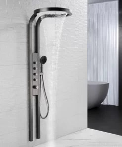 Bathroom, Home Decor, Black Silver Multifunction Rainfalll Piano Key Hot And Cold Sprinkler Massage Shower Head Sets System Panel