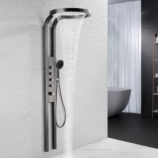 Bathroom, Home Decor, Black Silver Multifunction Rainfalll Piano Key Hot And Cold Sprinkler Massage Shower Head Sets System Panel