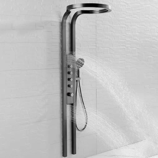 Bathroom, Home Decor, Black Silver Multifunction Rainfalll Piano Key Hot And Cold Sprinkler Massage Shower Head Sets System Panel