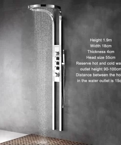 Bathroom, Home Decor, Black Silver Multifunction Rainfalll Piano Key Hot And Cold Sprinkler Massage Shower Head Sets System Panel