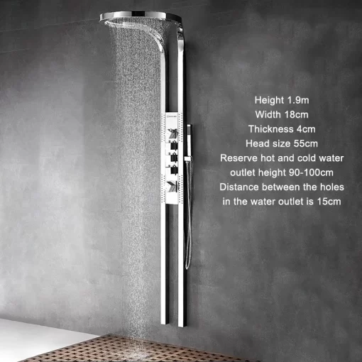 Bathroom, Home Decor, Black Silver Multifunction Rainfalll Piano Key Hot And Cold Sprinkler Massage Shower Head Sets System Panel