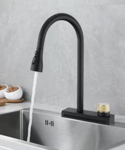 Bathroom, Home Decor, Black Single Handle Pull Down Hot And Cold Sprayer Kitchen Faucet Aida For Sinks