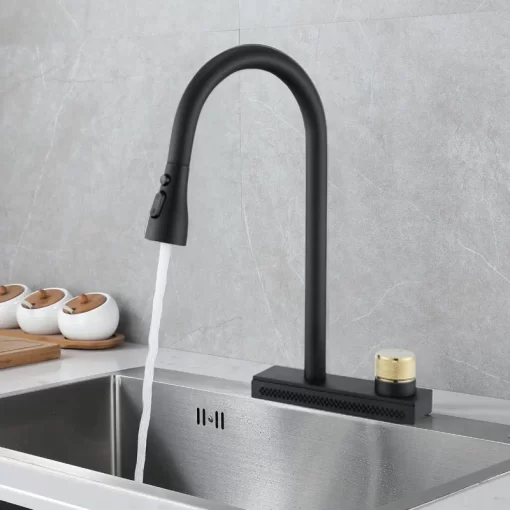 Bathroom, Home Decor, Black Single Handle Pull Down Hot And Cold Sprayer Kitchen Faucet Aida For Sinks