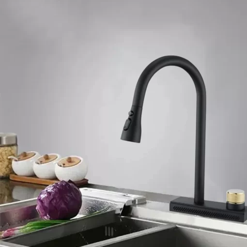 Bathroom, Home Decor, Black Single Handle Pull Down Hot And Cold Sprayer Kitchen Faucet Aida For Sinks