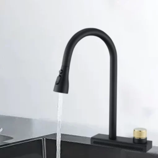 Bathroom, Home Decor, Black Single Handle Pull Down Hot And Cold Sprayer Kitchen Faucet Aida For Sinks