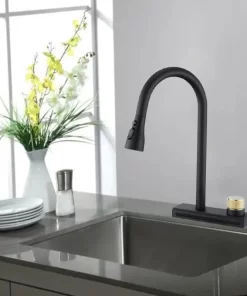 Bathroom, Home Decor, Black Single Handle Pull Down Hot And Cold Sprayer Kitchen Faucet Aida For Sinks