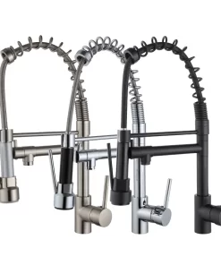Bathroom, Home Decor, Black Sink Tap Spring Pull Out Sprayer Brass Kitchen Sink Mixer Faucets