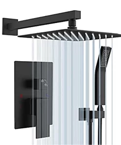 Bathroom, Home Decor, Black Wall Mounted Rainfall Concealed Shower System 10 Inch Brass Bathroom Rain Mixer Hand Showers Combo Set