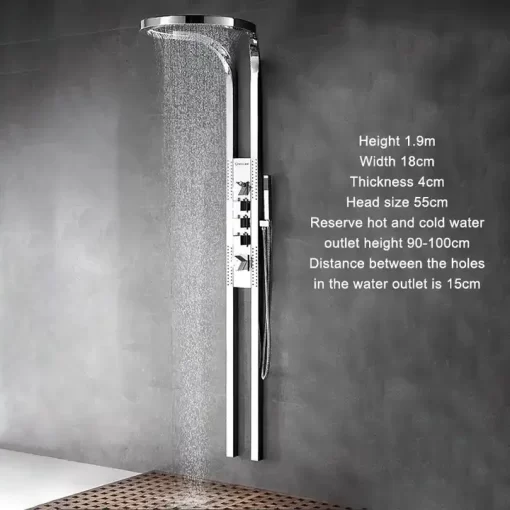 Bathroom, Home Decor, Booming Chrome Multifunction Rainfalll Piano Key Hot And Cold Sprinkler Massage Shower Head Sets System Panel