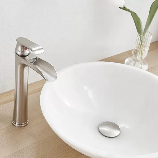 Bathroom, Home Decor, Brass Bathroom Vessel Sink Faucet Single Handle One Hole Tall Vanity Basin Faucet Brushed Nickel Mixer