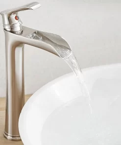 Bathroom, Home Decor, Brass Bathroom Vessel Sink Faucet Single Handle One Hole Tall Vanity Basin Faucet Brushed Nickel Mixer