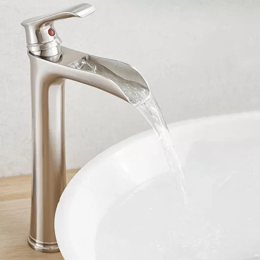 Bathroom, Home Decor, Brass Bathroom Vessel Sink Faucet Single Handle One Hole Tall Vanity Basin Faucet Brushed Nickel Mixer