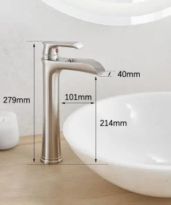 Bathroom, Home Decor, Brass Bathroom Vessel Sink Faucet Single Handle One Hole Tall Vanity Basin Faucet Brushed Nickel Mixer