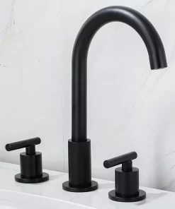 Bathroom, Home Decor, Brass Copper 360 Degree Double Handle Brushed Gold Black Water Bathroom Basin Sink Faucet Tap