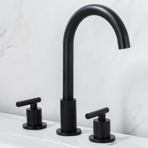 Bathroom, Home Decor, Brass Copper 360 Degree Double Handle Brushed Gold Black Water Bathroom Basin Sink Faucet Tap