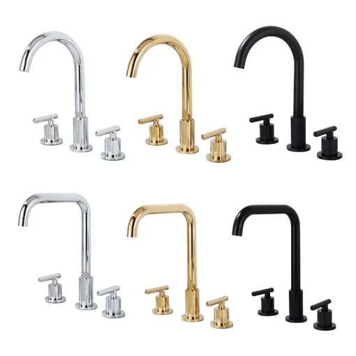 Bathroom, Home Decor, Brass Copper 360 Degree Double Handle Brushed Gold Black Water Bathroom Basin Sink Faucet Tap