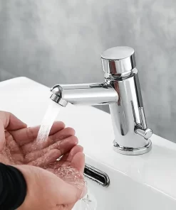Bathroom, Home Decor, Brass Hot And Cold Self Closing Tap Basin Faucet Time Delay Sink Mixer