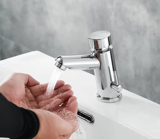 Bathroom, Home Decor, Brass Hot And Cold Self Closing Tap Basin Faucet Time Delay Sink Mixer