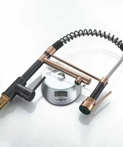 Bathroom, Home Decor, Brass Kitchen  Tap Faucet With Pull-down Spring Spout Tap Mixer, Brass Black +rose Gold