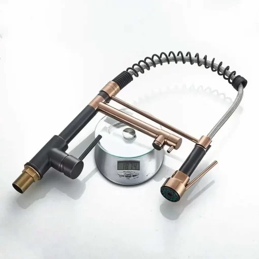 Bathroom, Home Decor, Brass Kitchen  Tap Faucet With Pull-down Spring Spout Tap Mixer, Brass Black +rose Gold