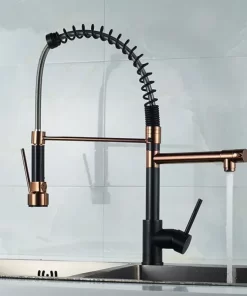 Bathroom, Home Decor, Brass Kitchen  Tap Faucet With Pull-down Spring Spout Tap Mixer, Brass Black +rose Gold