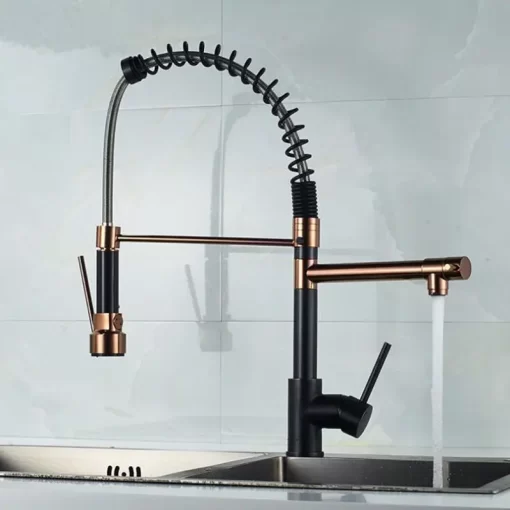 Bathroom, Home Decor, Brass Kitchen  Tap Faucet With Pull-down Spring Spout Tap Mixer, Brass Black +rose Gold