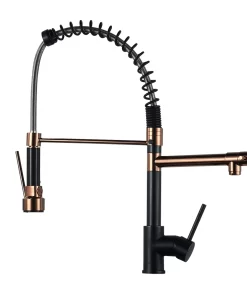 Bathroom, Home Decor, Brass Kitchen  Tap Faucet With Pull-down Spring Spout Tap Mixer, Brass Black +rose Gold