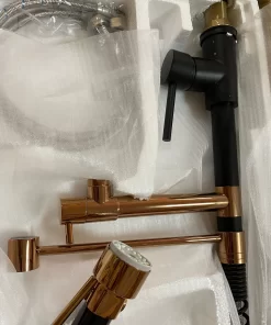 Bathroom, Home Decor, Brass Kitchen  Tap Faucet With Pull-down Spring Spout Tap Mixer, Brass Black +rose Gold
