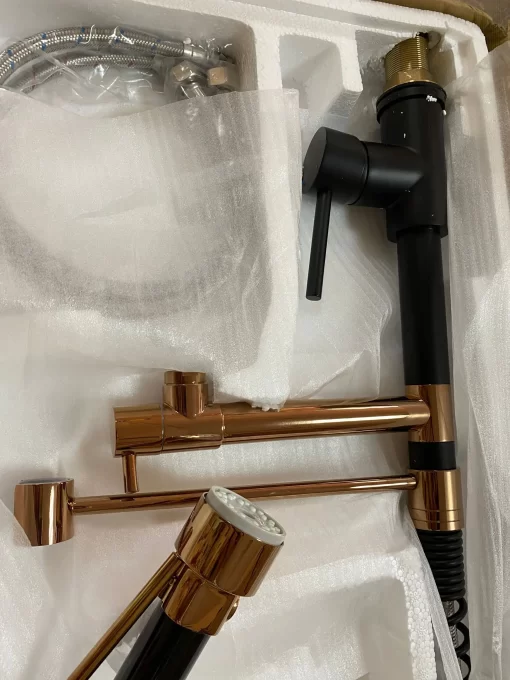 Bathroom, Home Decor, Brass Kitchen  Tap Faucet With Pull-down Spring Spout Tap Mixer, Brass Black +rose Gold