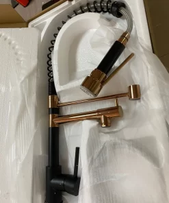 Bathroom, Home Decor, Brass Kitchen  Tap Faucet With Pull-down Spring Spout Tap Mixer, Brass Black +rose Gold