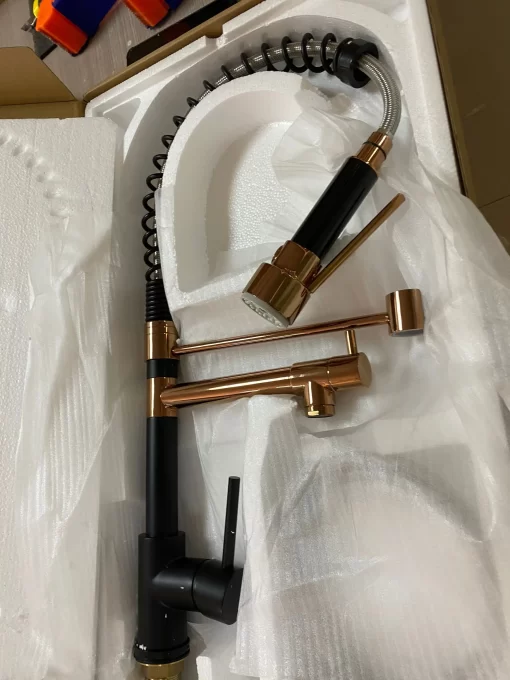 Bathroom, Home Decor, Brass Kitchen  Tap Faucet With Pull-down Spring Spout Tap Mixer, Brass Black +rose Gold