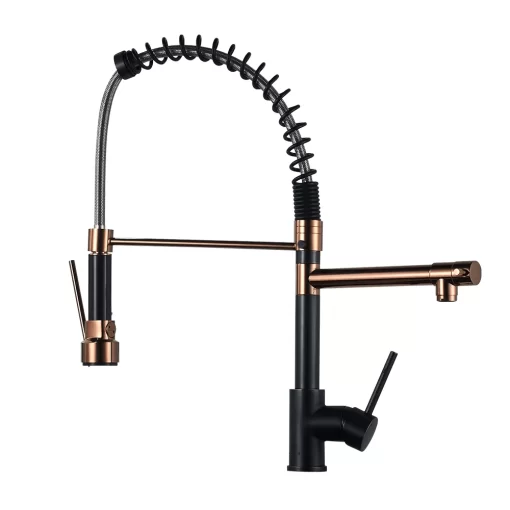 Bathroom, Home Decor, Brass Kitchen  Tap Faucet With Pull-down Spring Spout Tap Mixer, Brass Black +rose Gold