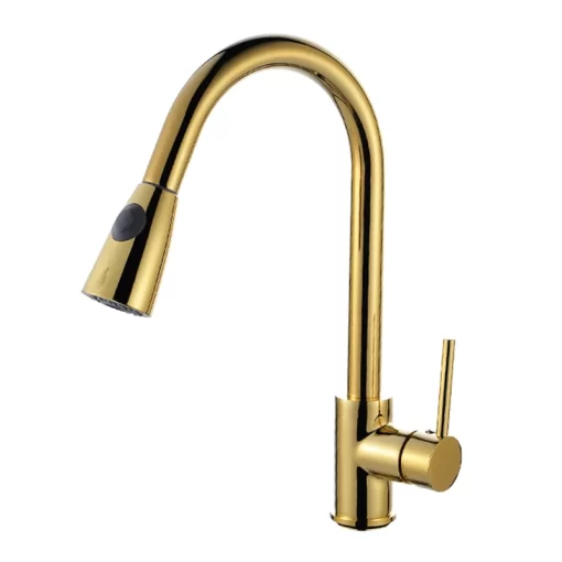 Bathroom, Home Decor, Brass Stainless Steel Golden Torneira Gourmet Kitchen Sink Faucets Single Handle Pull Out Kitchen Faucets With Pull Down Sprayer